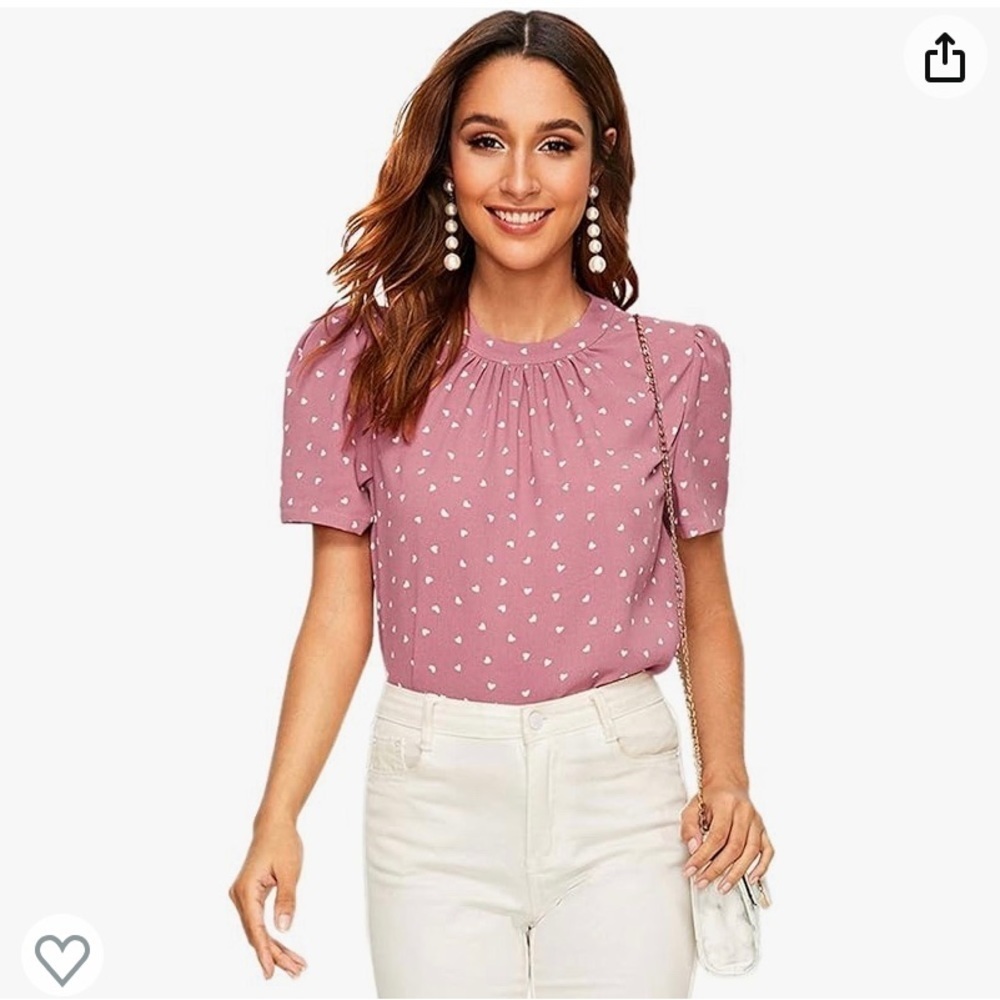 Women’s pink blouse with hearts, small​​​​